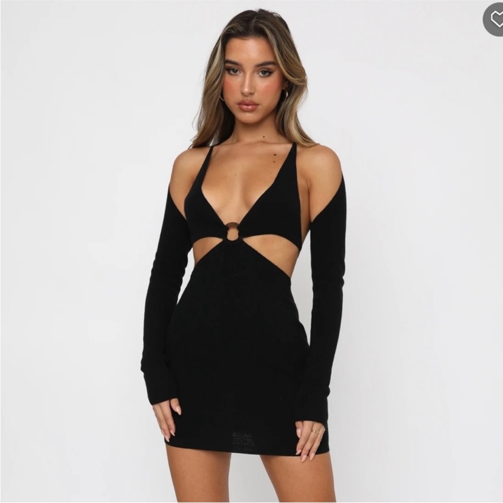 White Fox Boutique Black Cut-Out Knit Mini Dress